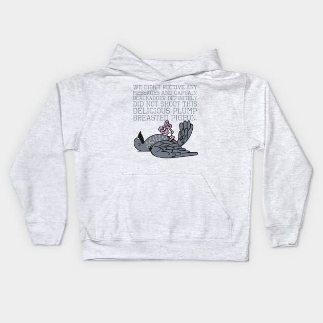 Baldrick Speckled Jim the Plump Breasted Pigeon Kids Hoodie by Meta Cortex